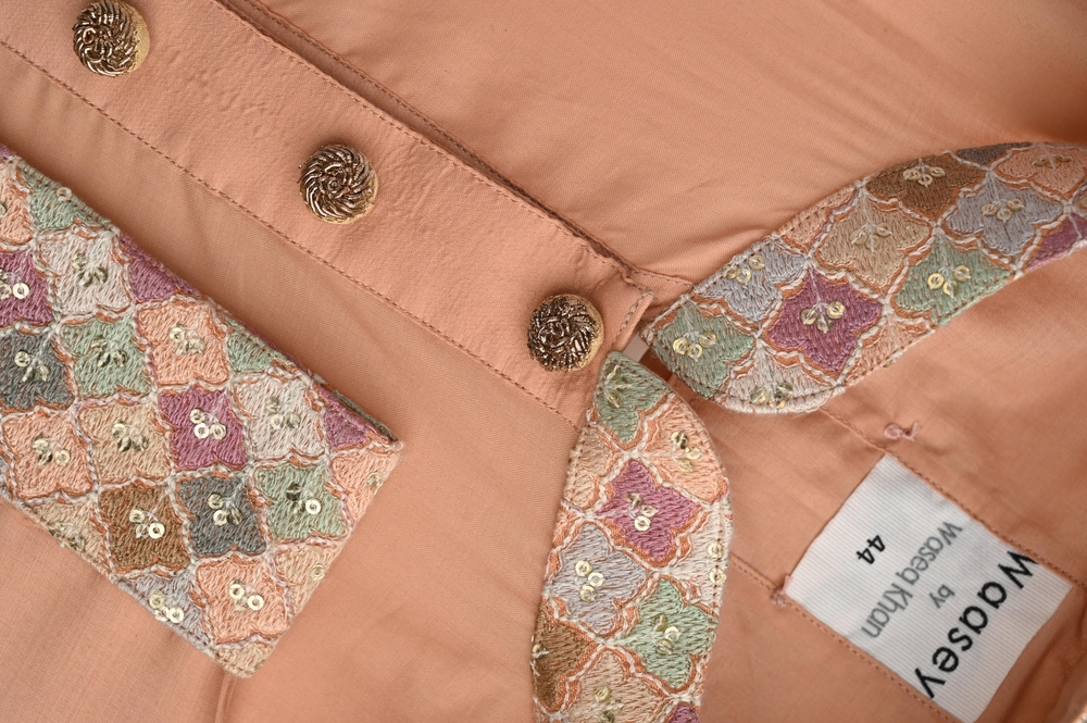 Peach Embroidered Collar Panjabi